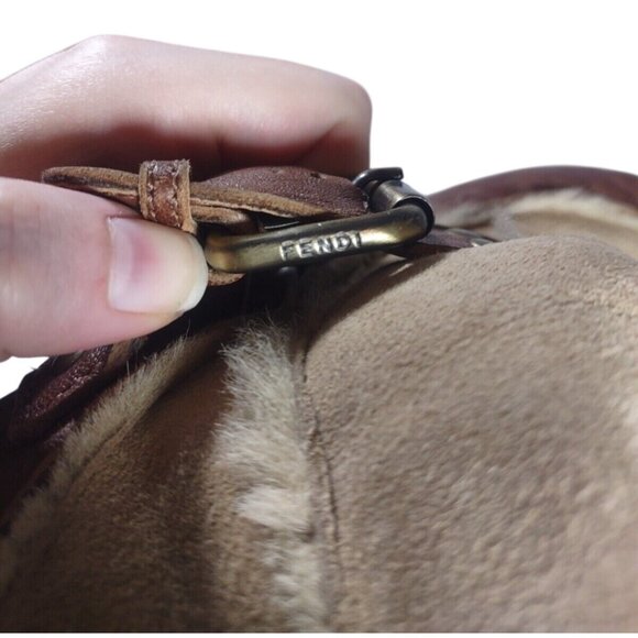 VW1 FENDI CAMEL BROWN WEDGE BUCKLE LONG FUR TRIM BOOTS - SIZE 38.5 39 READ - Picture 8 of 10